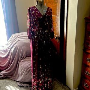 Beautiful Burgundy Maxi Dress with flowers
